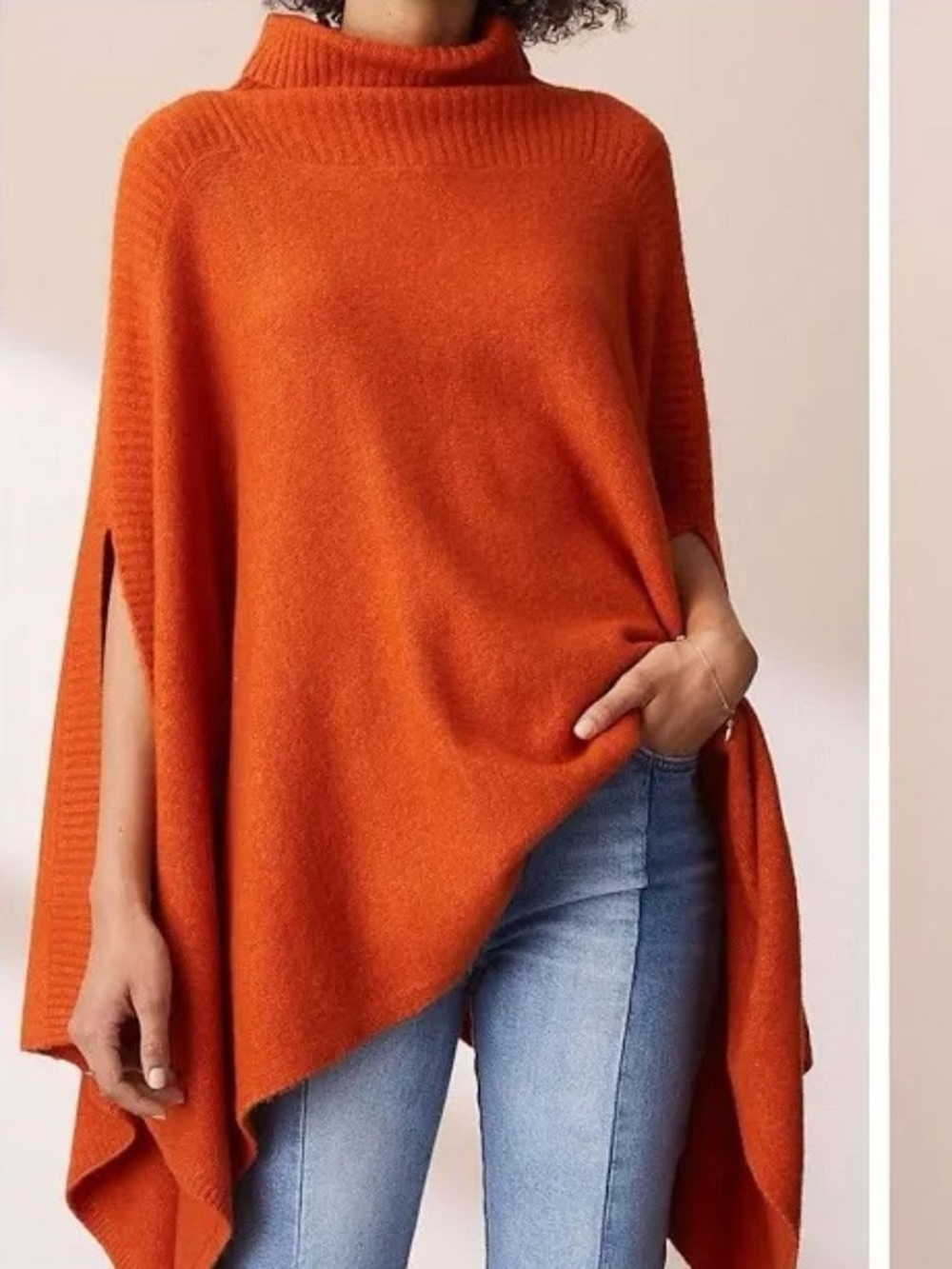 NWT Lou & Grey Après Sweater Poncho Cozy Knit Rust Orange Turtleneck Cap Fall